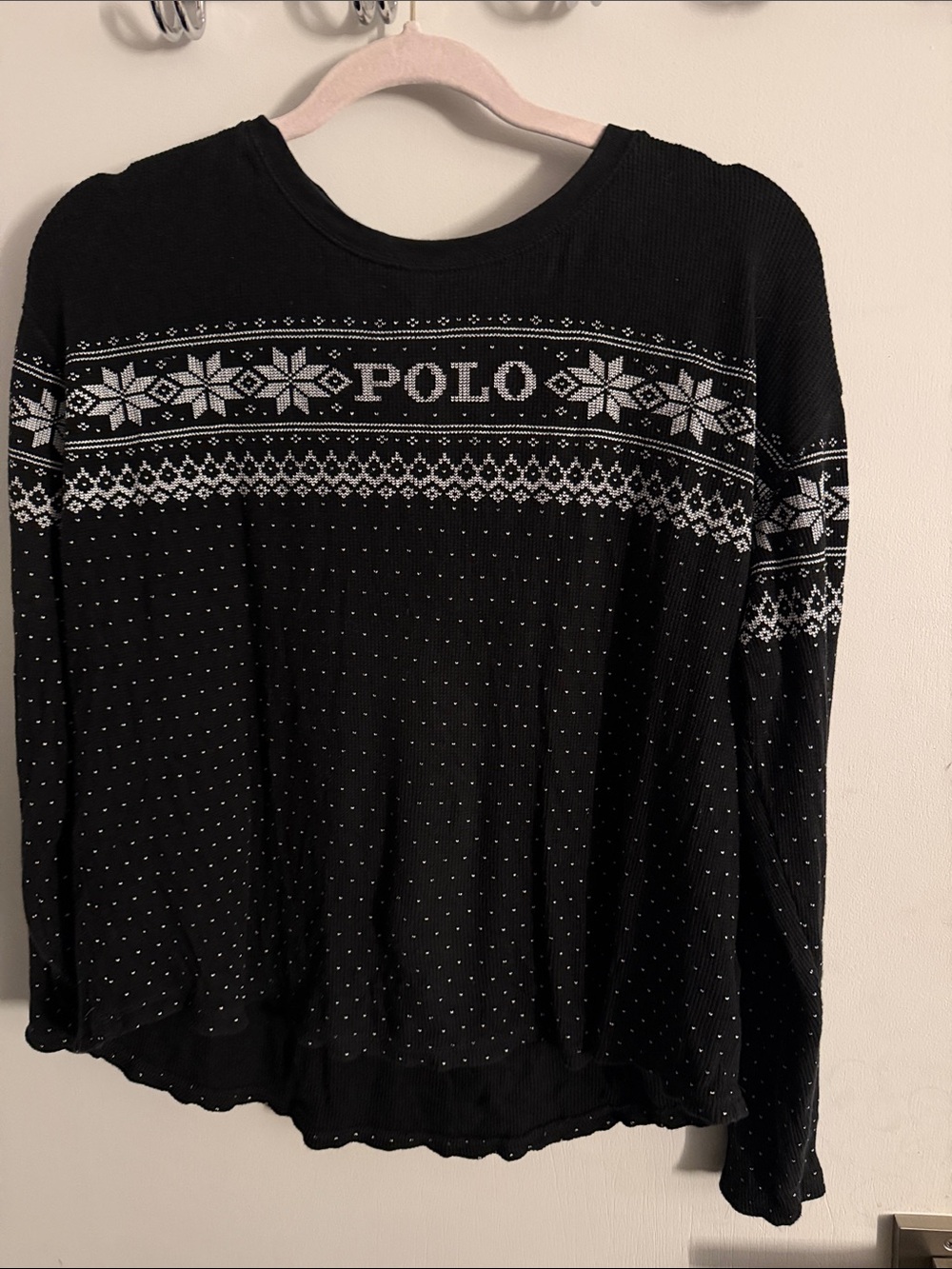 Polo by Ralph Lauren Black and White Fair Isle Knit Long Sleeve Top